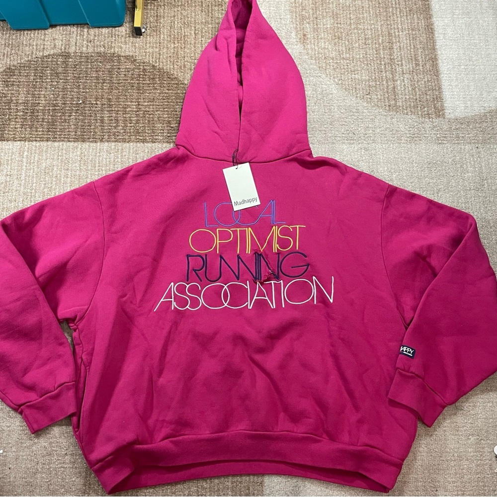 MADHAPPY LOCAL OPTIMIST RUNNING ASSOCIATION PINK HERITAGE HOODIE SZ EXTRA LARGE